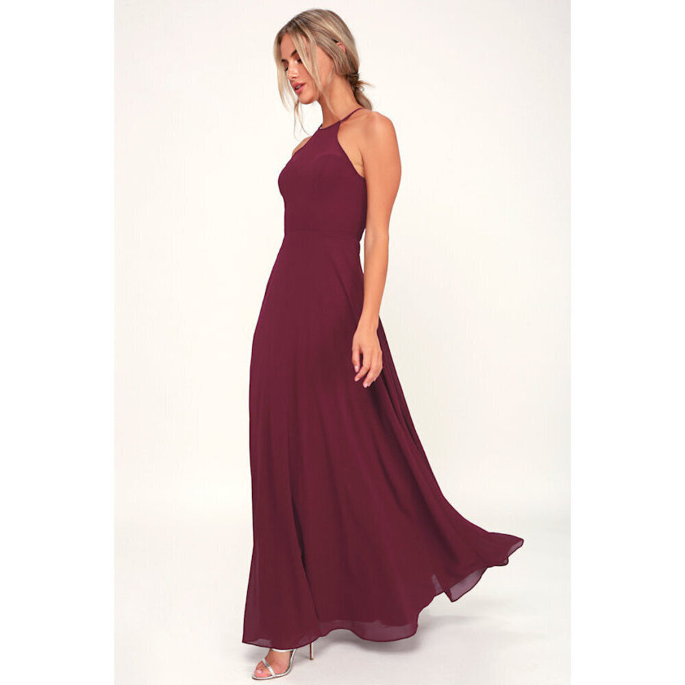 Lulus Night Of Romance Burgundy Sleeveless Maxi Dress Red - Size M